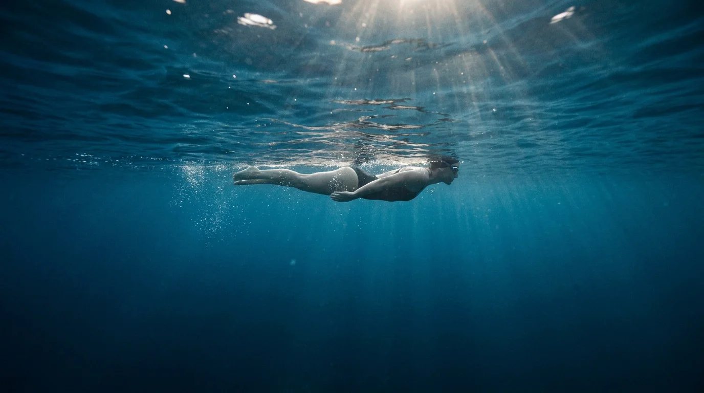 Swimmer in deep water as a metaphor for a bankroll absorbing losing streaks