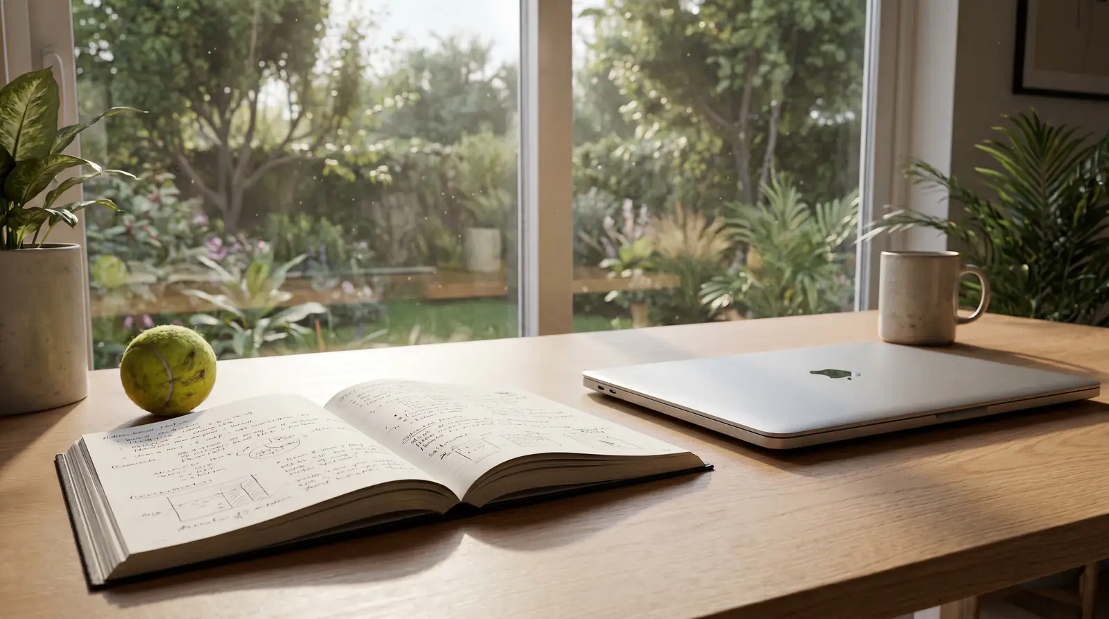 A calm, organised desk with a logbook, illustrating safer habits built in calm moments