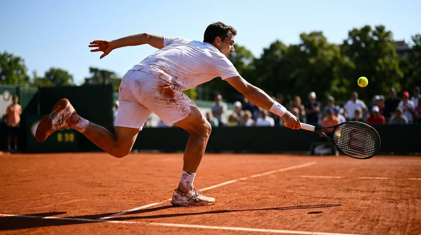 A net-rusher struggling against high clay bounce, illustrating a style mismatch on clay