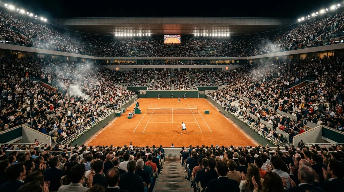 A packed tennis stadium at a major event, illustrating tennis as the fastest-growing betting sport