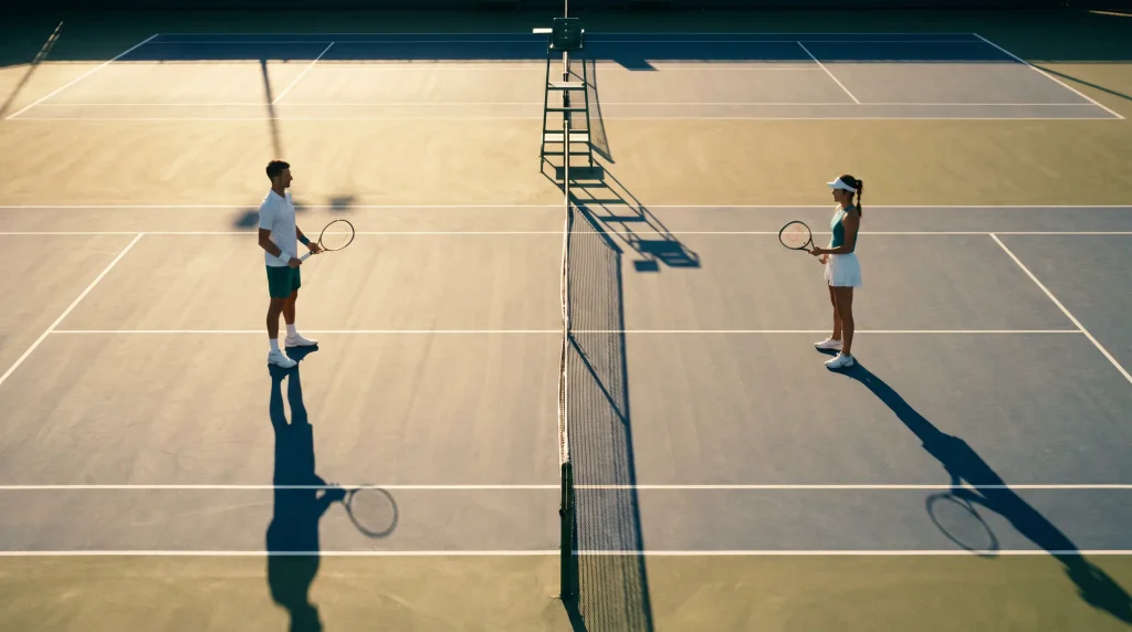 Two tennis players facing off across the net, illustrating the choice between backing favourites or underdogs