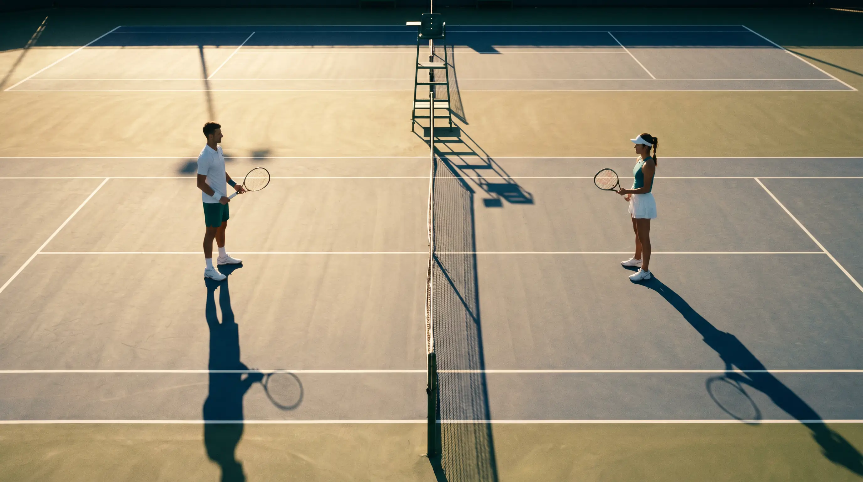 Two tennis players facing off across the net, illustrating the choice between backing favourites or underdogs