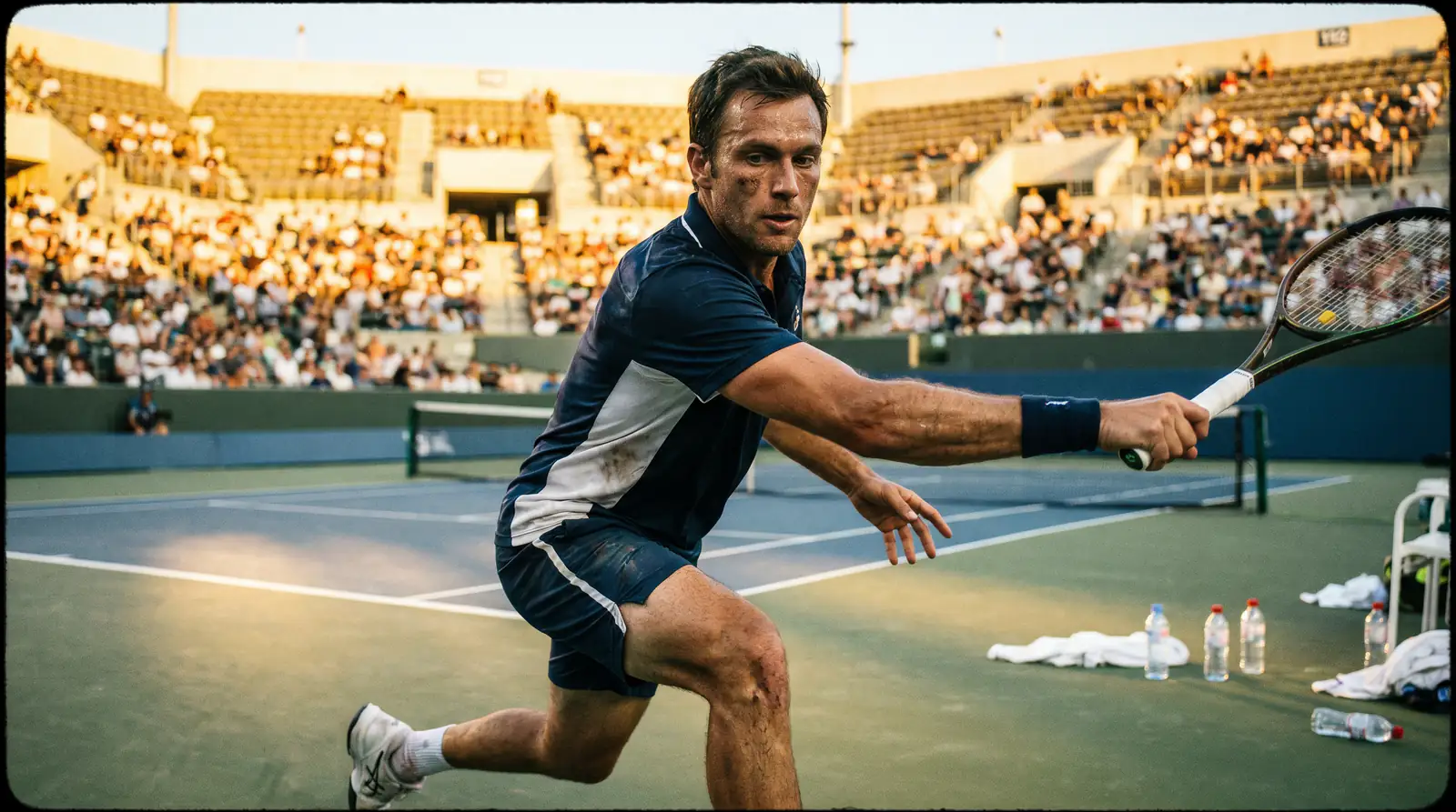 A favourite grinding through a long five-set match, illustrating how length suppresses upsets