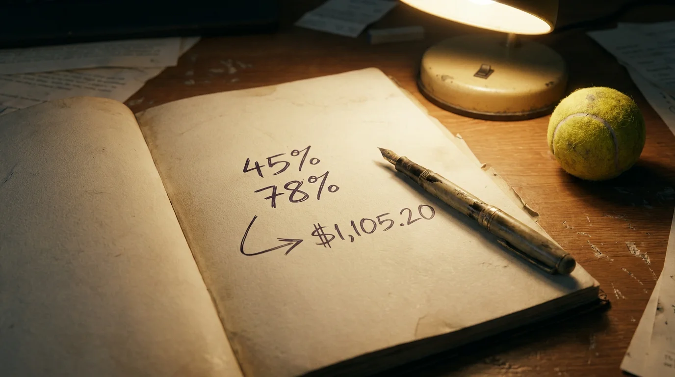 Two players' hold rates noted side by side in a notebook, illustrating converting hold to match probability
