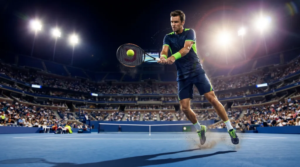 Live tennis match in progress with shifting decimal prices, illustrating how in-play odds move point by point