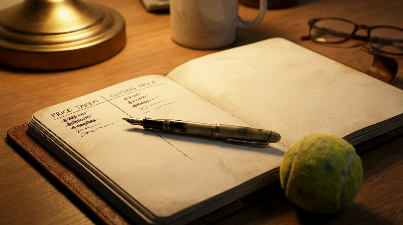 A tracker column noting the price taken and the closing price, illustrating logging CLV