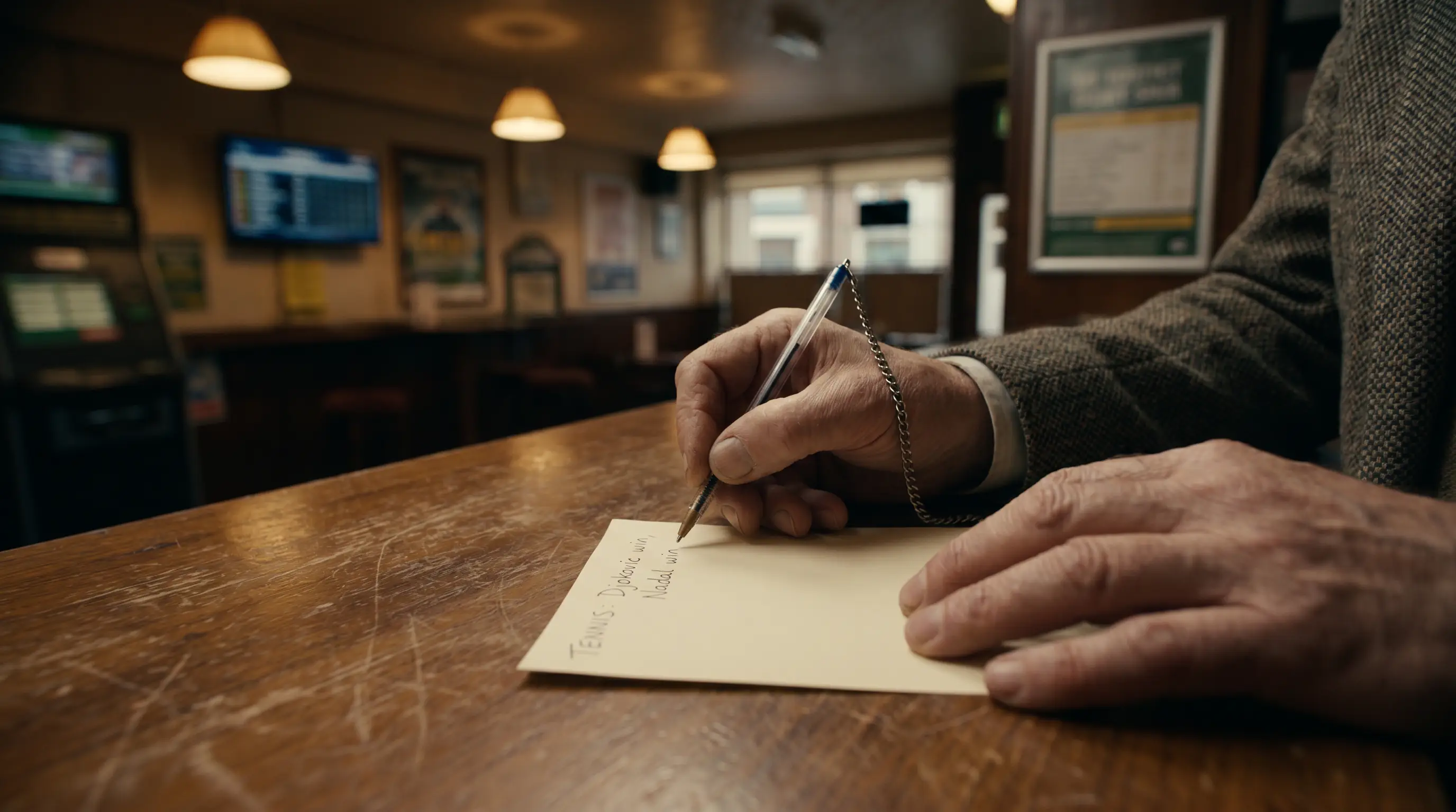 A punter filling out a multi-leg tennis slip, illustrating the appeal of a big-priced acca