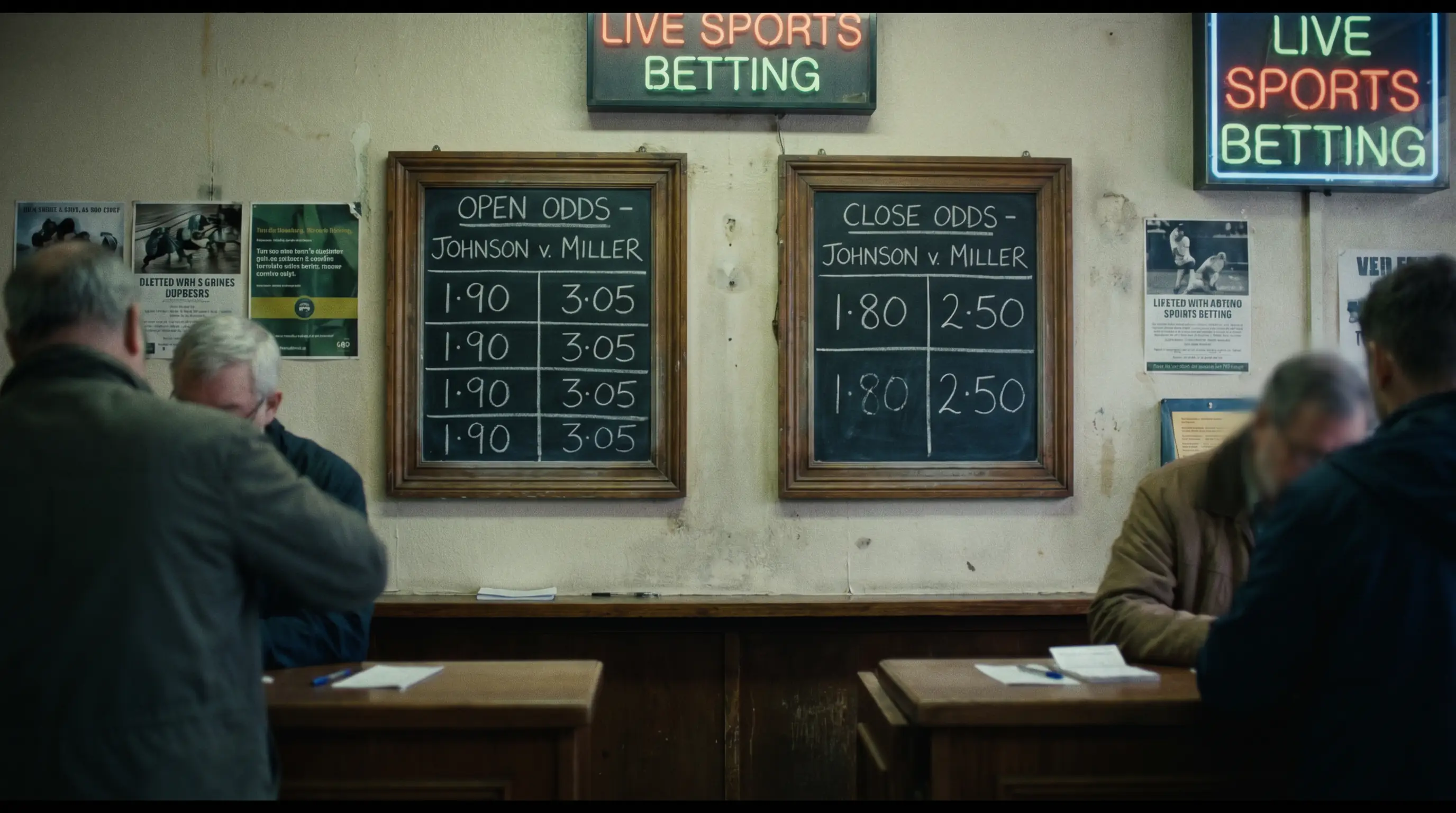 Two price boards side by side for one match, opening and closing, illustrating the line you beat