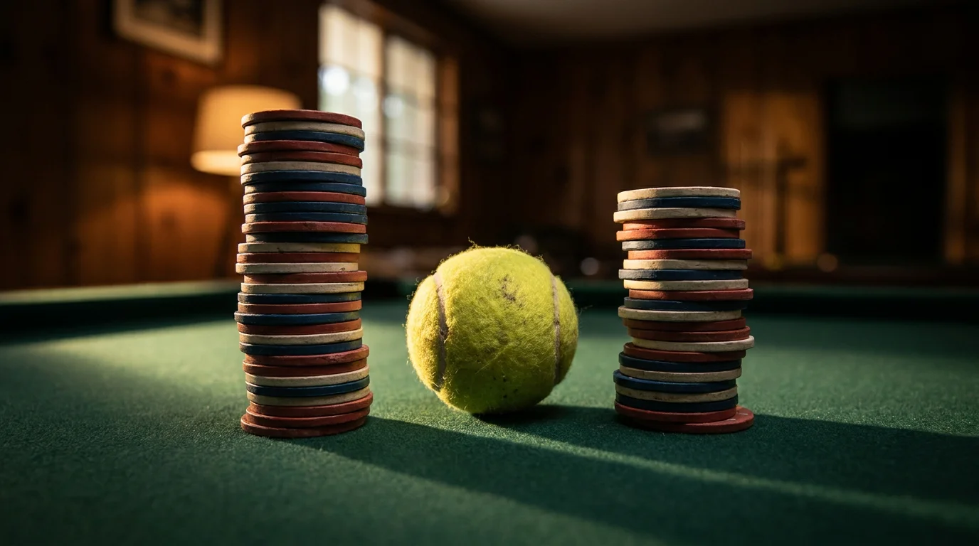 Uneven stacks of chips beside a tennis ball, illustrating variance and price sensitivity