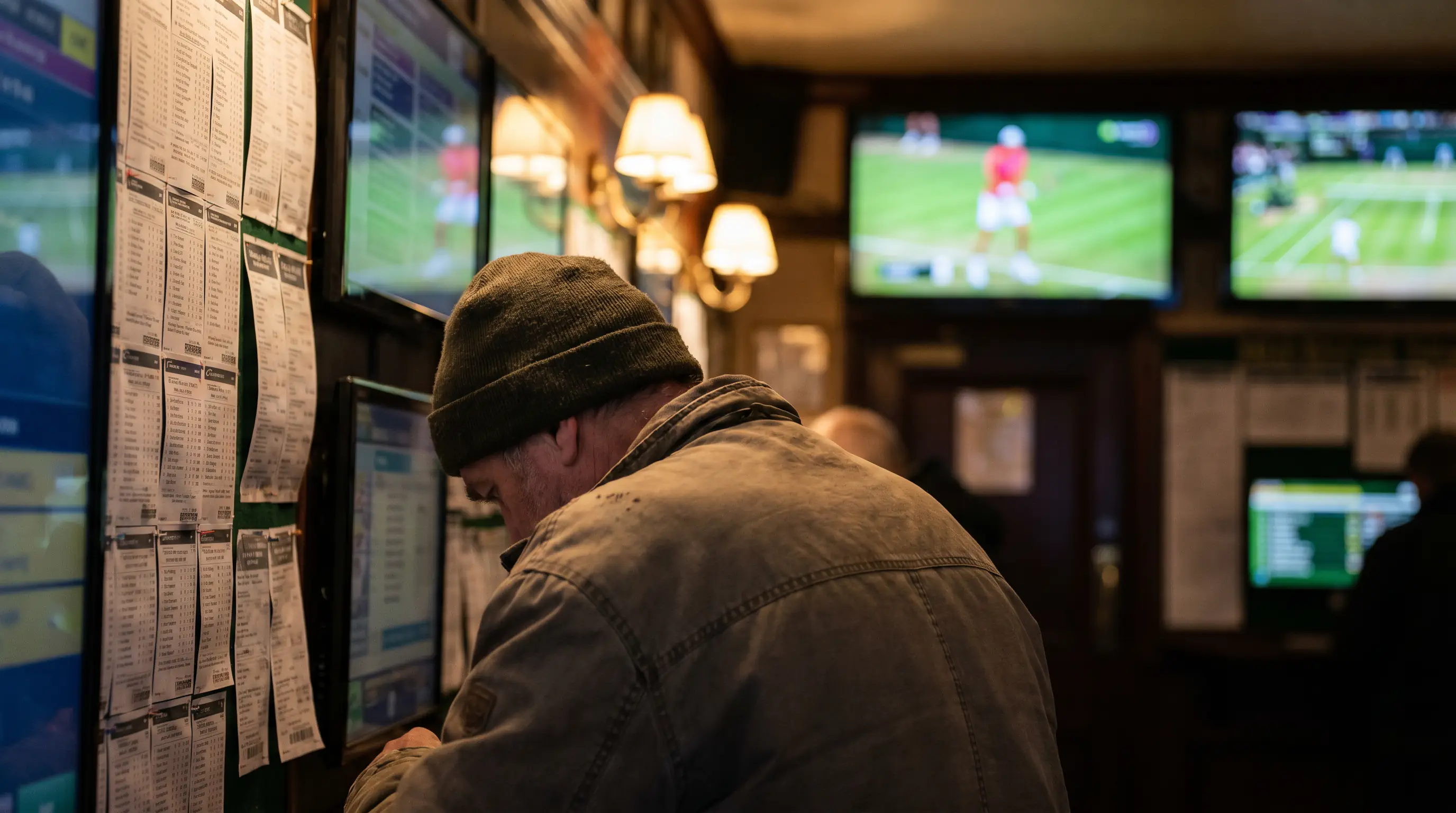 A punter studying the odds board in a betting shop, illustrating reading a price as information