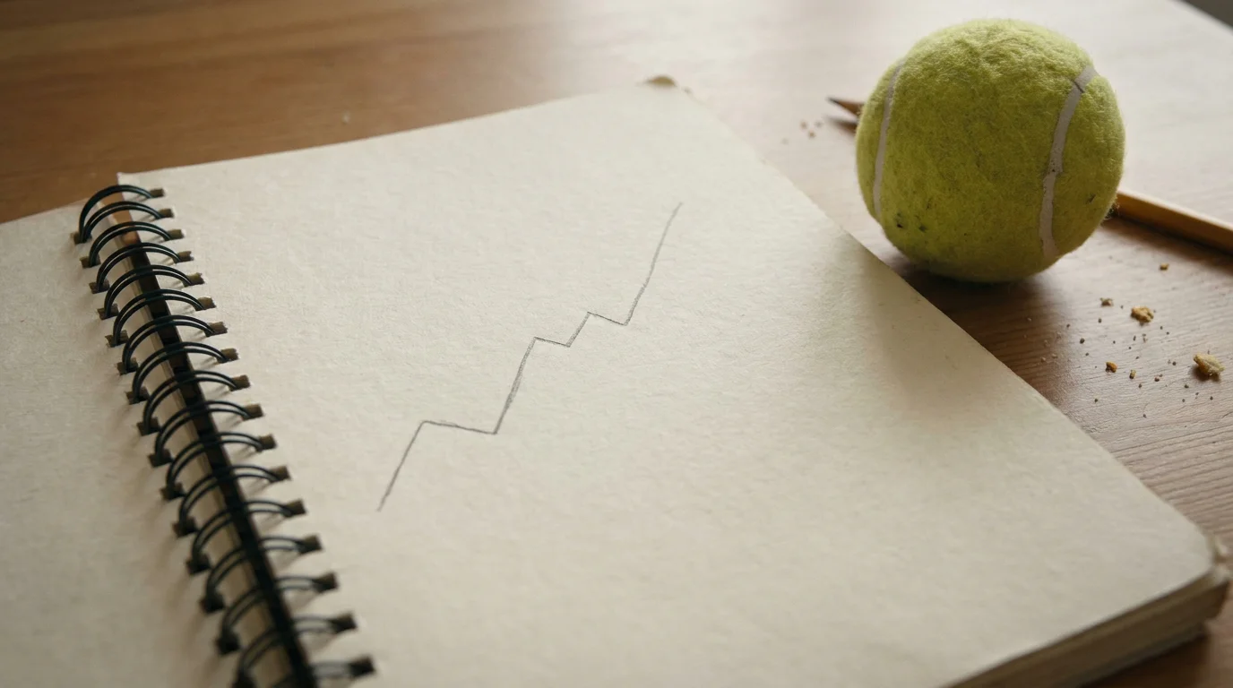 A hand-drawn results trend in a notebook, illustrating ROI, yield and sample size