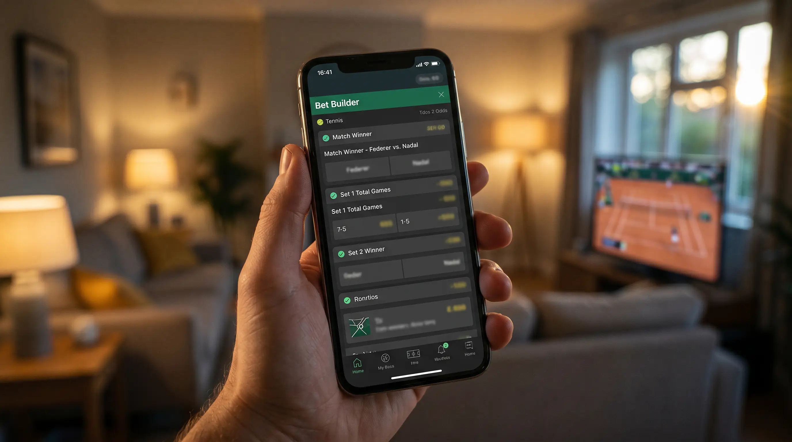 A betting app showing several legs of one match combined, illustrating a same-game multiple