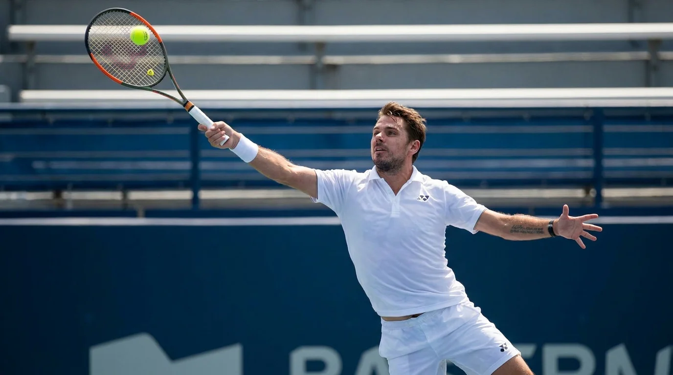 Tennis player striking a serve, illustrating how serve hold rate shifts across court surfaces