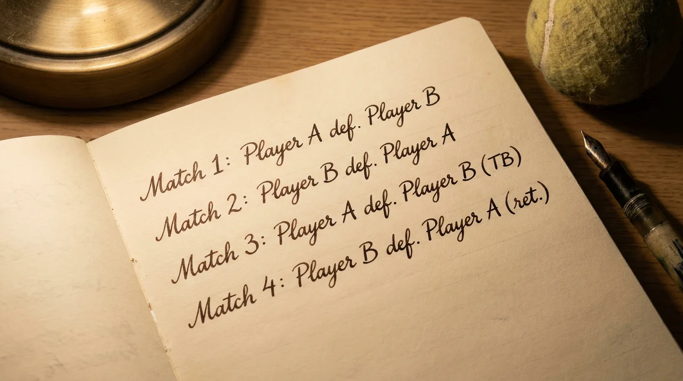 A short list of past meetings noted in a notebook, illustrating how small head-to-head samples mislead