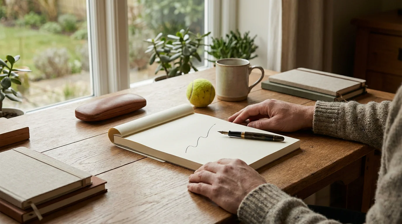 Person planning betting unit sizes on a notepad with a simple flat line chart, no figures