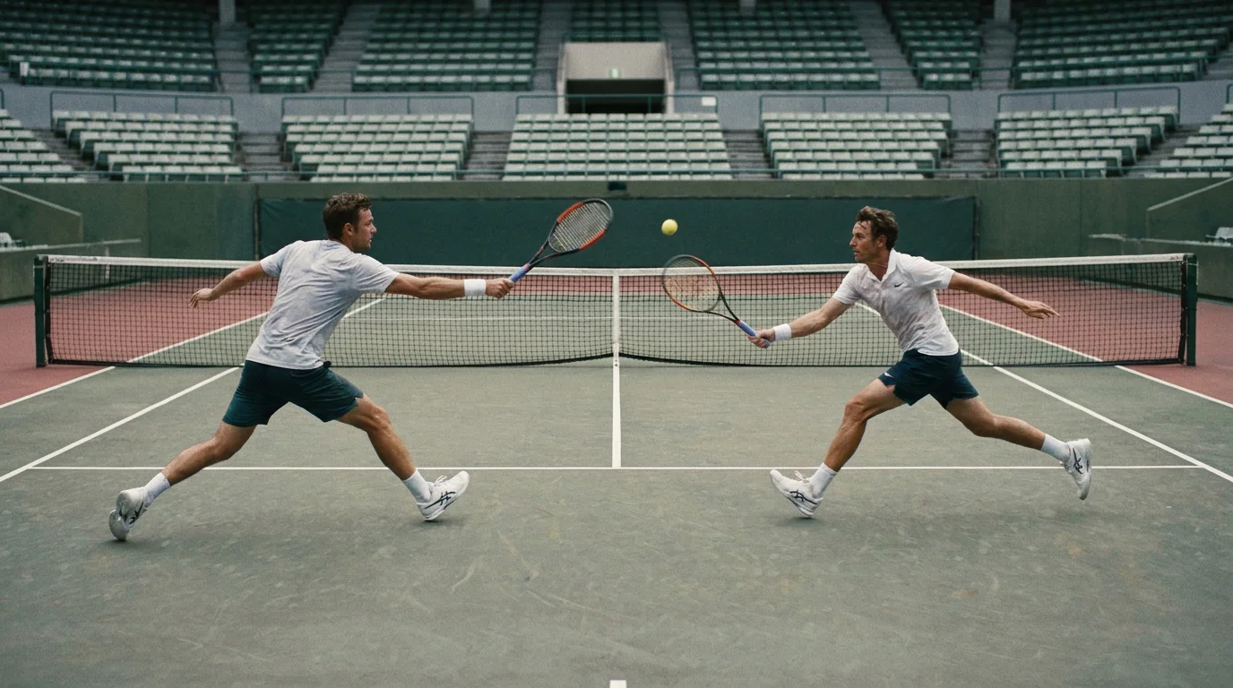 Long baseline rally between two players shaping the total games in a match