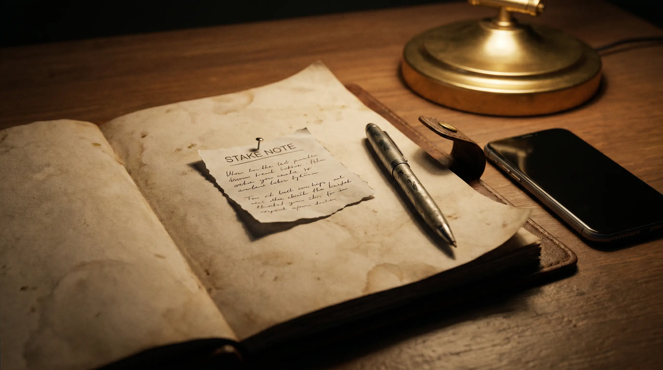 A small handwritten stake noted in a notebook, illustrating careful staking on thin markets