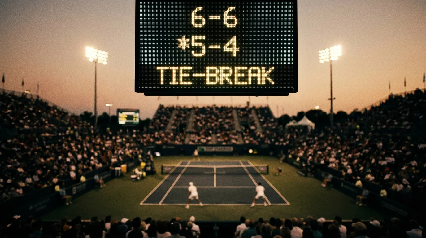 A scoreboard frozen at a tiebreak, illustrating dedicated tiebreak markets