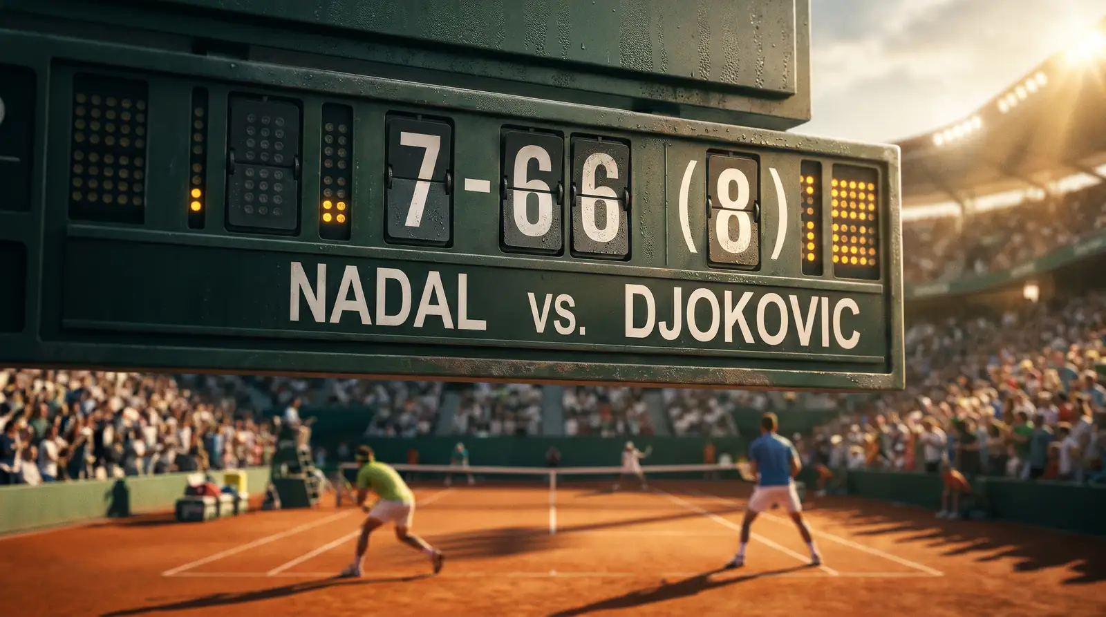 Scoreboard showing a tense tiebreak, illustrating how tiebreaks and final-set rules affect tennis bets