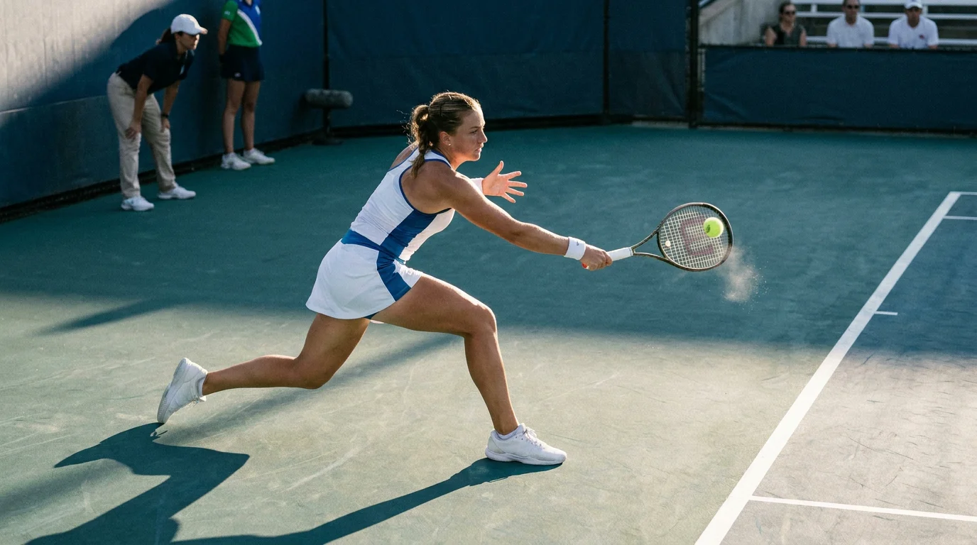 A returner attacking aggressively early in a match, illustrating the dangerous fast-start window