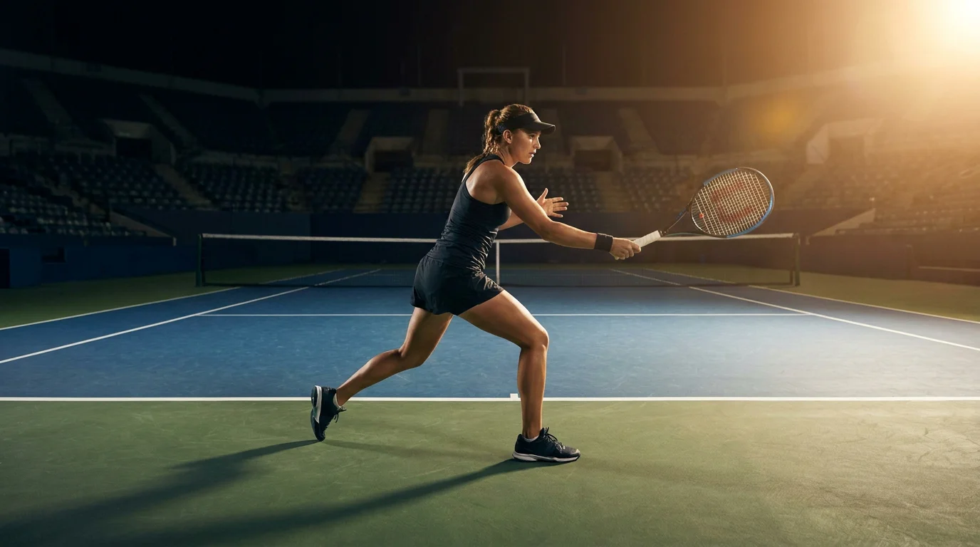 WTA player striking a forehand on a hard court, illustrating betting on women
